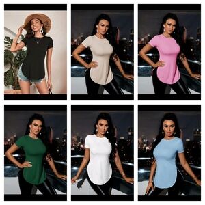Lot of 6 Small Side Slit Split Curved Hem Tee